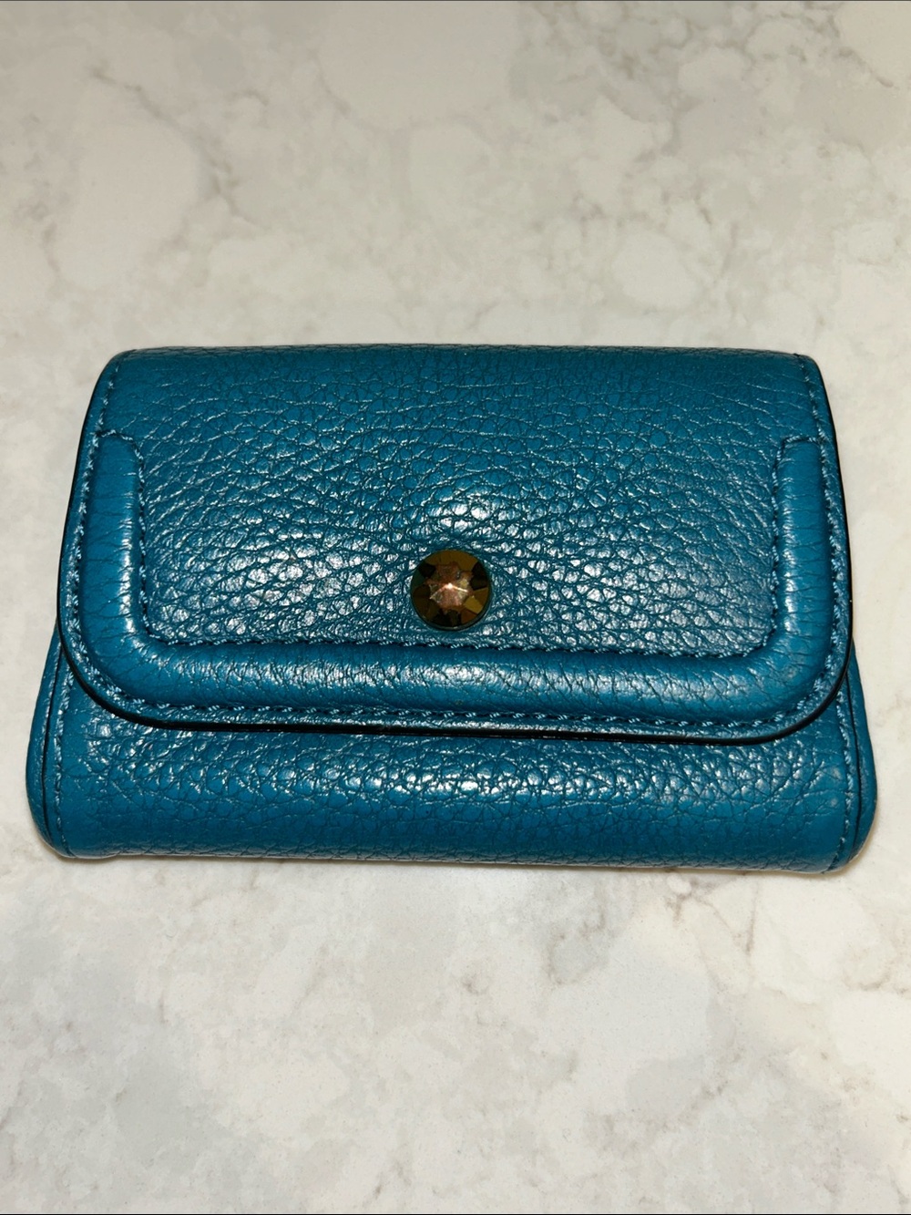 Annabel Ingall Mia Pebbled Leather Cardholder Wallet teal blue